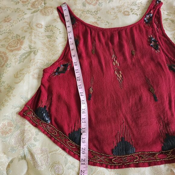 Free People Maroon Flutter Tank M Aztec Sequin Coachella Open Sides - Picture 8 of 9